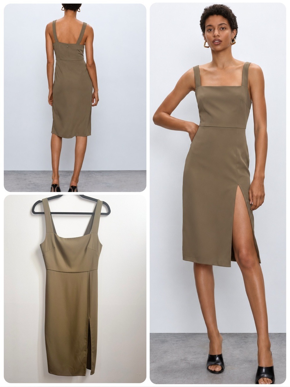Aritzia Babaton 90s Slit Midi Dress Olive Earthy Green Size 0